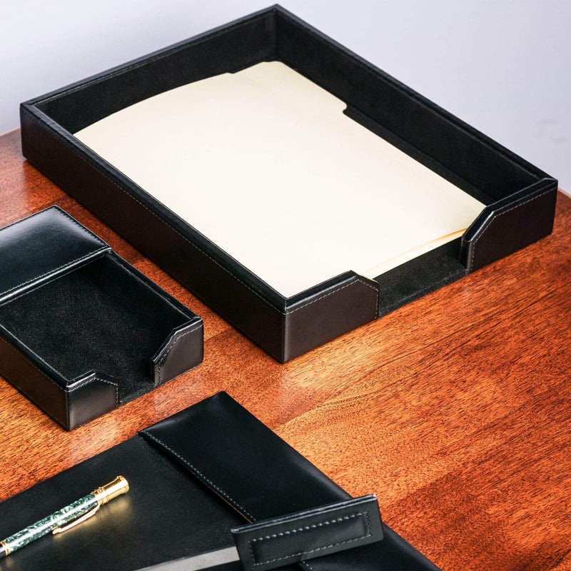 Dacasso Bonded Leather Desktop Tray Luxury Letter Holder & Paper Organizer for Desk, 13.5in x 10.5in x 2.13in, Black - Image 5